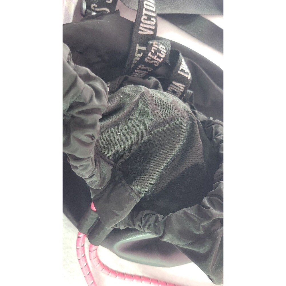 Victoria's Secret Gym Pink Drawstring Backpack Bag Black Missing Logo No Straps - Picture 9 of 12
